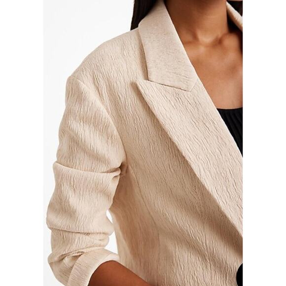 Express Oversized Textured Boyfriend Blazer Suit Jacket Beige Cream sz L - Picture 2 of 16